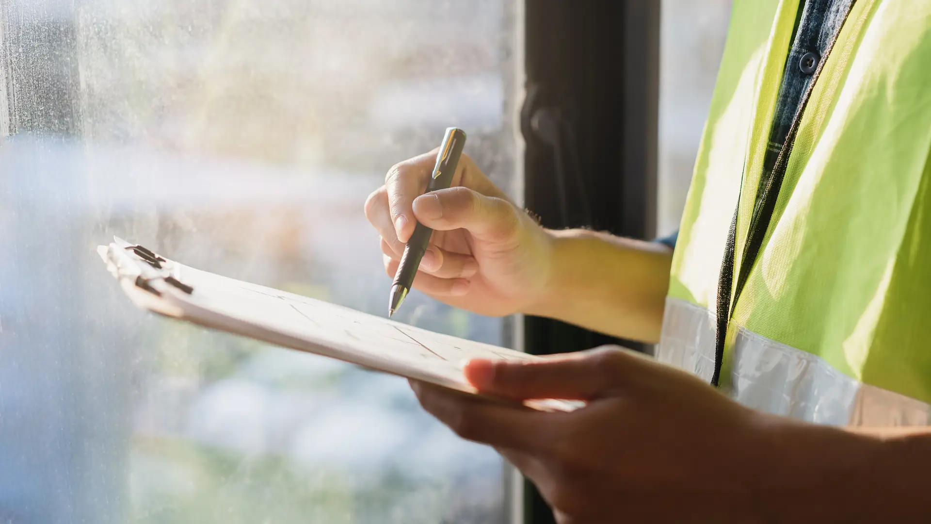 Surveyor with clipboard inside residential home – cross leases