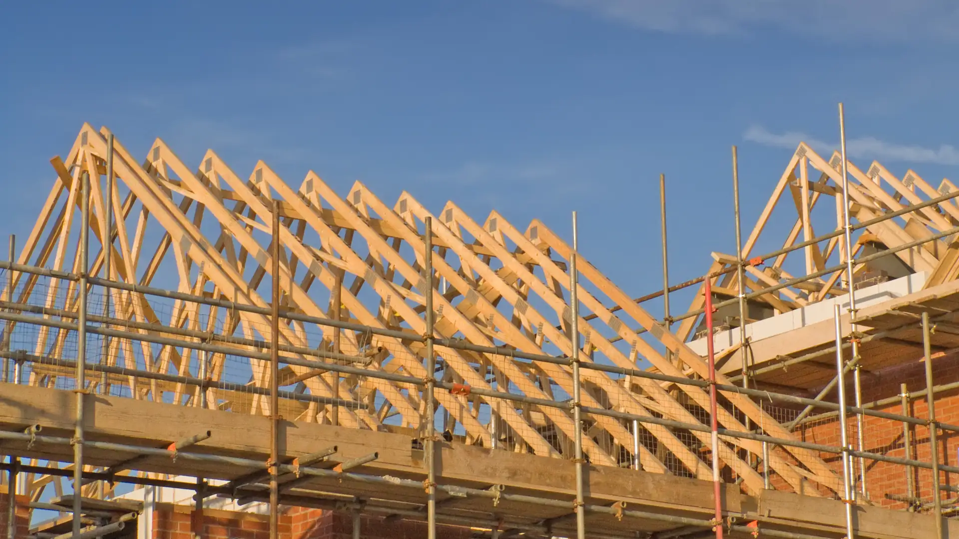Housing construction timber framing on subdivision site